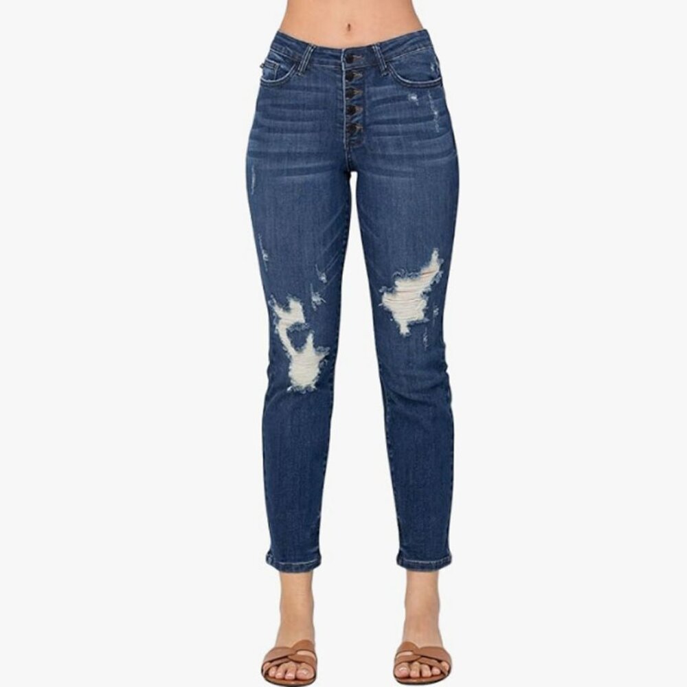 Judy Blue Button Fly Boyfriend Destroy Jeans